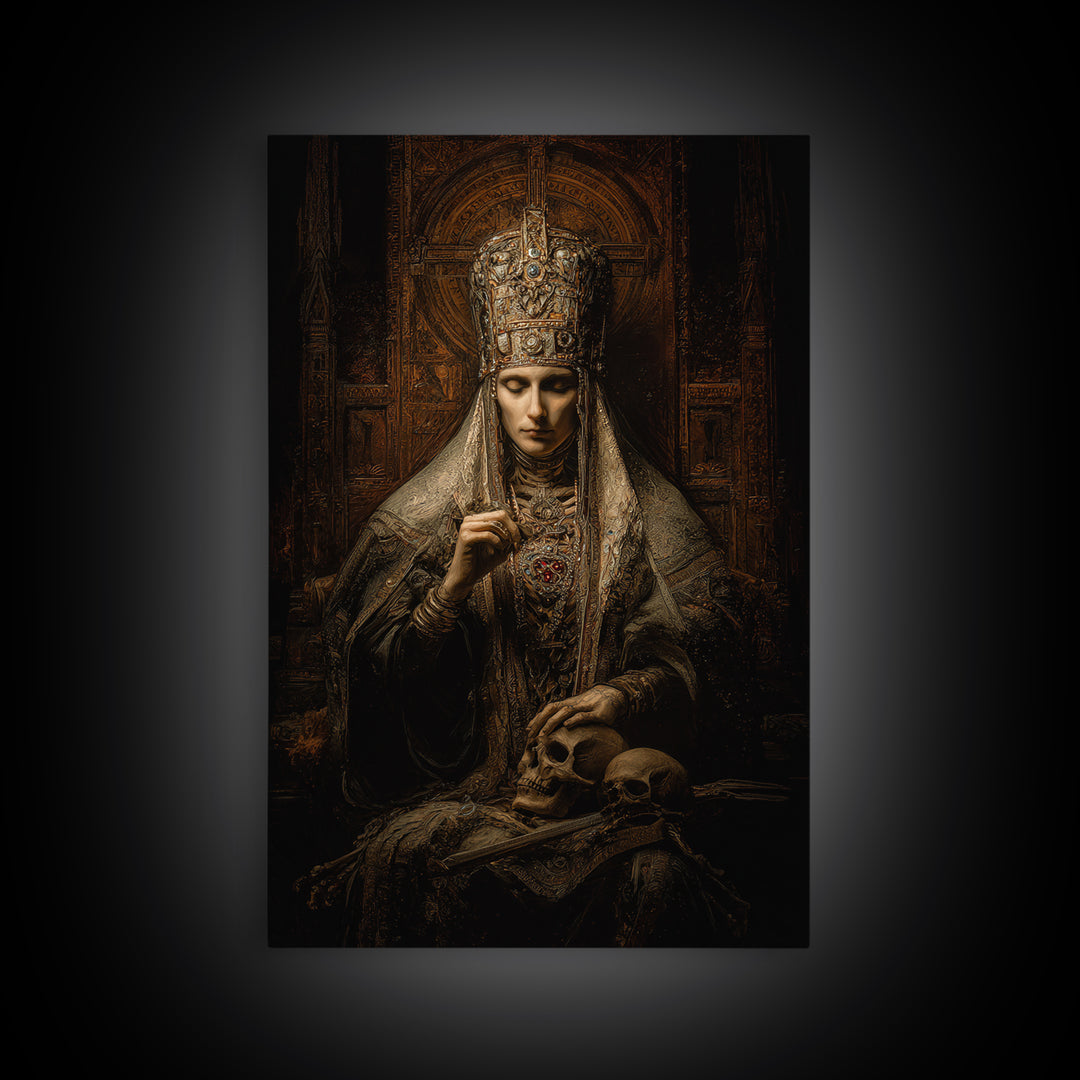 The Necromancer Queen, Ornate Symbolist Art, Vertical Wall Art, Dark Halloween Decor, Canvas Print, Halloween Wall Art