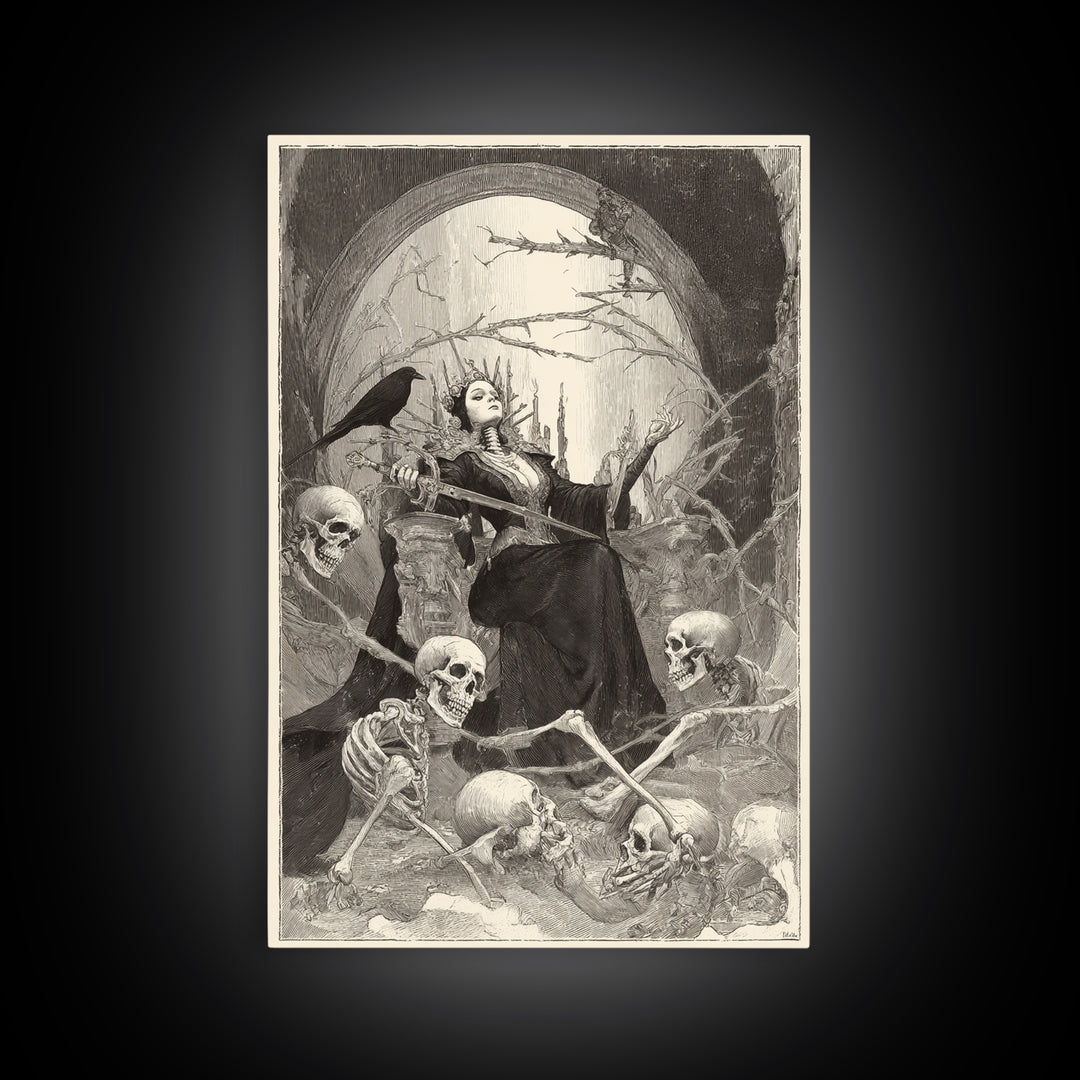 The Necromancer Queen, Decadent Gothic Art, Vertical Wall Art, Gothic Horror Wall Art, Canvas Print, Halloween Wall Art