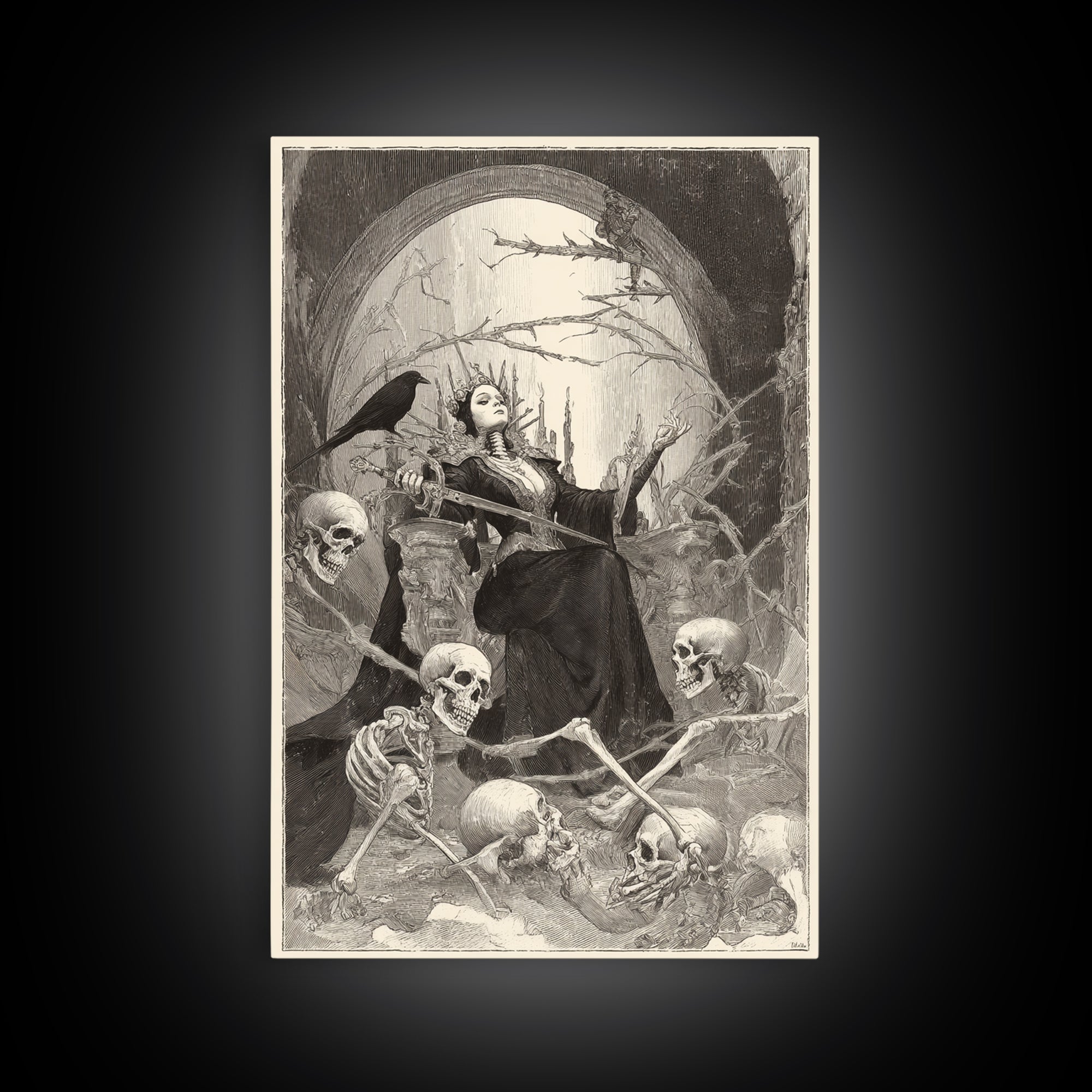The Necromancer Queen, Decadent Gothic Art, Vertical Wall Art, Gothic Horror Wall Art, Canvas Print, Halloween Wall Art
