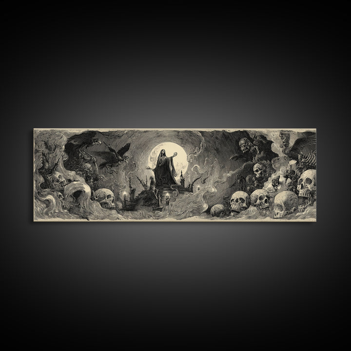 The Necromancer Queen, Expressionist Nightmare Art, Extra Wide Wall Art, Dark Halloween Decor, Canvas Print, Halloween Wall Art