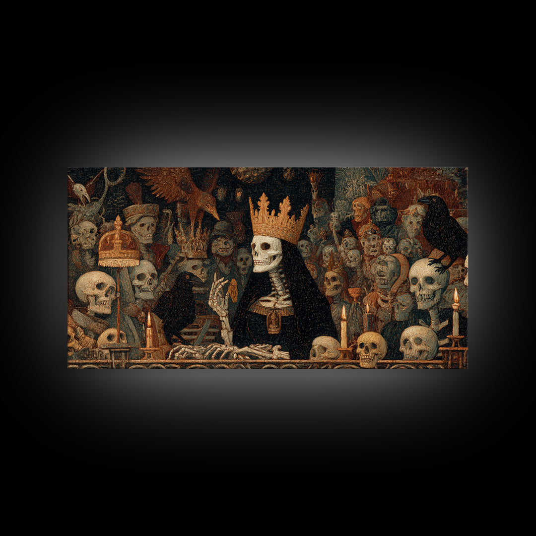 The Necromancer Queen, Grotesque Carnival Art, Wide Panoramic Art, Macabre Wall Art, Canvas Print, Halloween Wall Art, Seasonal Home Decor