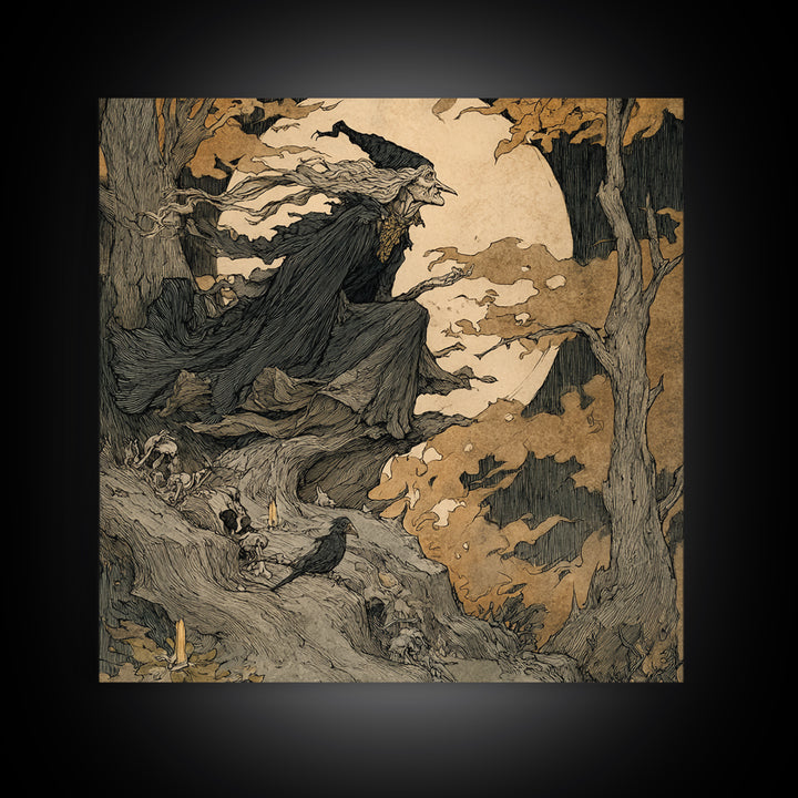 The Necromancer Queen, Gothic Storybook Art, Square Wall Art, Dark Fantasy Wall Art, Framed Canvas Print, Halloween Wall Art