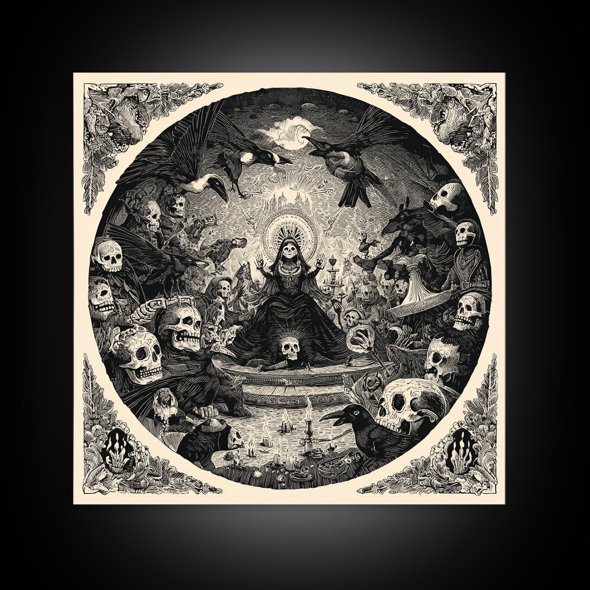 The Necromancer Queen, Macabre Folk Print Art, Square Wall Art, Macabre Wall Art, Canvas Print, Halloween Wall Art