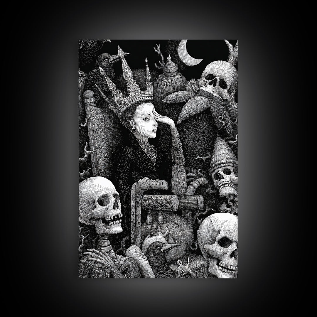The Necromancer Queen, Victorian Macabre Art, Vertical Wall Art, Gothic Horror Wall Art, Framed Canvas Print, Halloween Wall Art