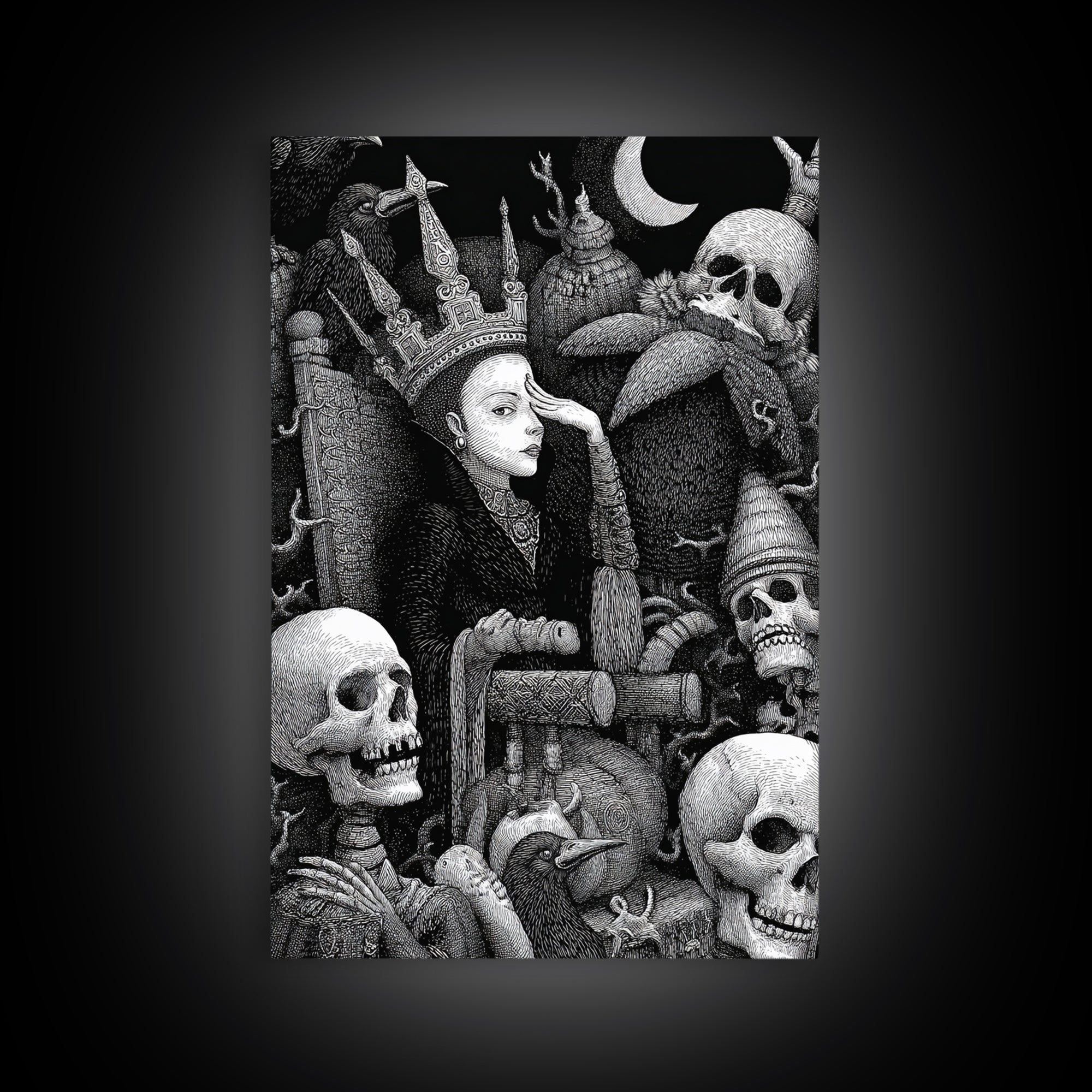 The Necromancer Queen, Victorian Macabre Art, Vertical Wall Art, Gothic Horror Wall Art, Framed Canvas Print, Halloween Wall Art