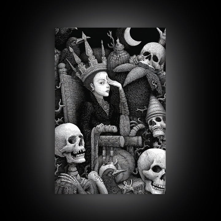 The Necromancer Queen, Victorian Macabre Art, Vertical Wall Art, Gothic Horror Wall Art, Framed Canvas Print, Halloween Wall Art