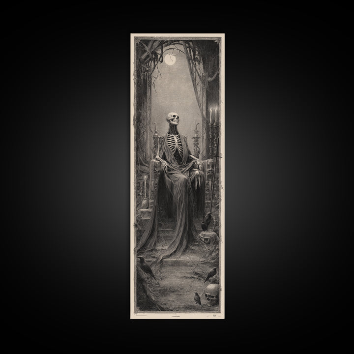The Necromancer Queen, Surreal Apocalyptic Art, Tall Narrow Wall Art, Macabre Wall Art, Framed Canvas Print, Halloween Wall Art