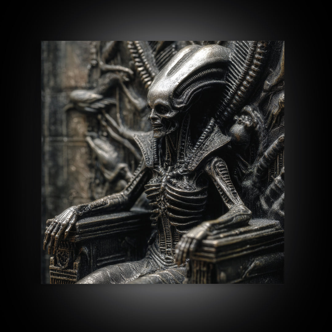 The Necromancer Queen, Biomechanical Horror Art, Square Wall Art, Dark Halloween Decor, Canvas Print, Halloween Wall Art, Spooky Wall Decor