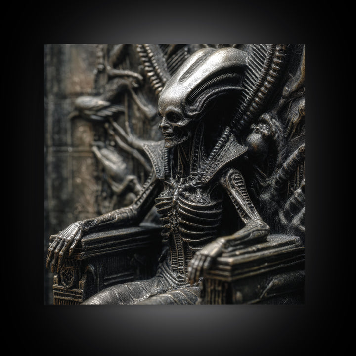The Necromancer Queen, Biomechanical Horror Art, Square Wall Art, Dark Halloween Decor, Canvas Print, Halloween Wall Art, Spooky Wall Decor
