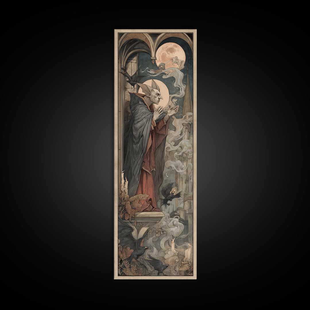 The Bat Prince, Dark Renaissance Art, Tall Narrow Wall Art, Dark Halloween Decor, Framed Canvas Print, Halloween Wall Art