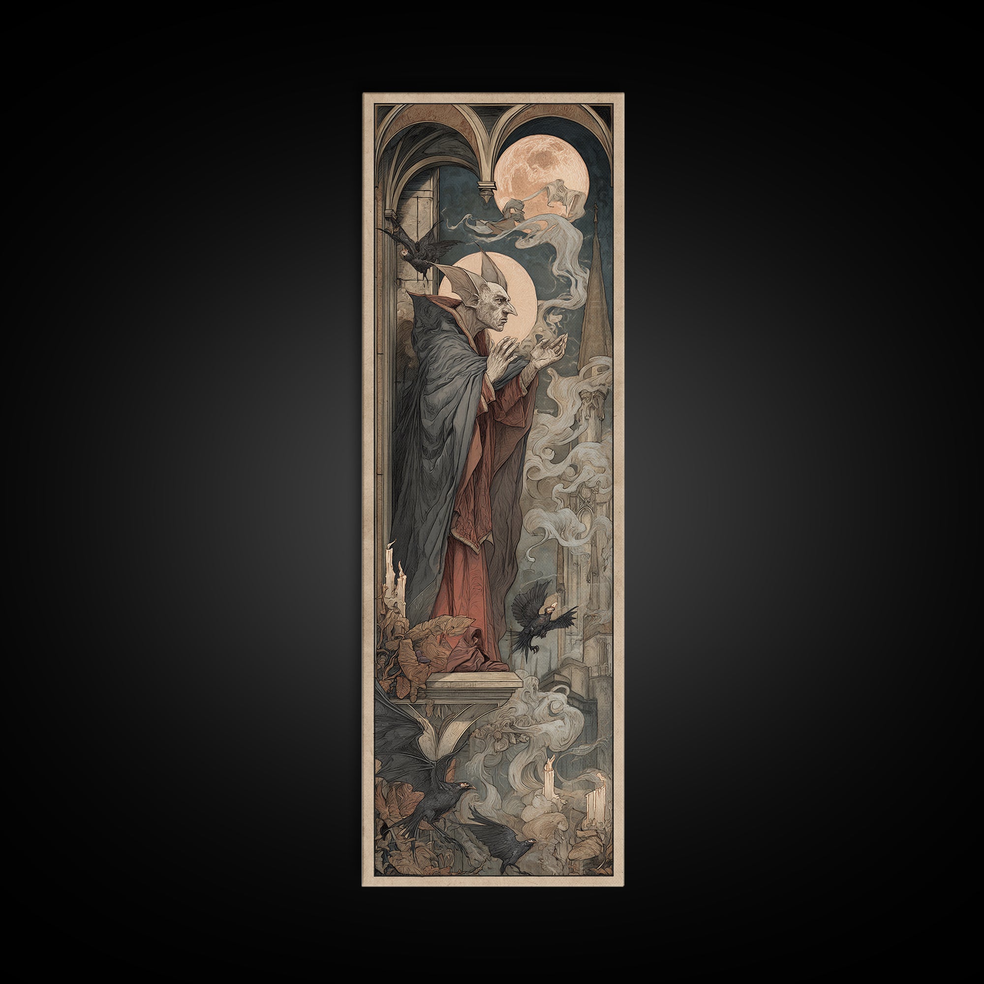 The Bat Prince, Dark Renaissance Art, Tall Narrow Wall Art, Dark Halloween Decor, Framed Canvas Print, Halloween Wall Art
