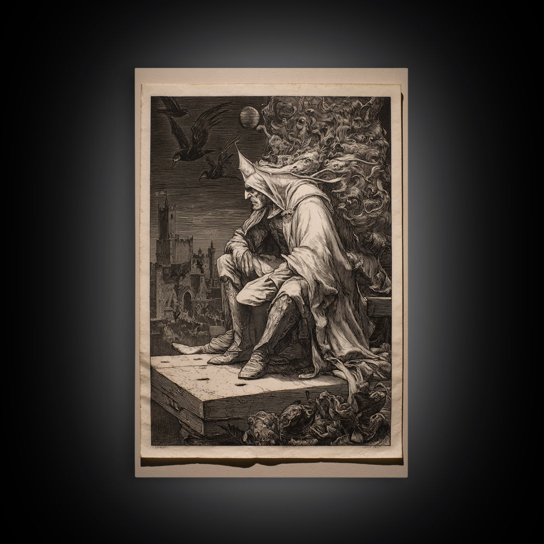 The Bat Prince, Renaissance Engraving Art, Vertical Wall Art, Macabre Wall Art, Canvas Print, Halloween Wall Art, Halloween Decor