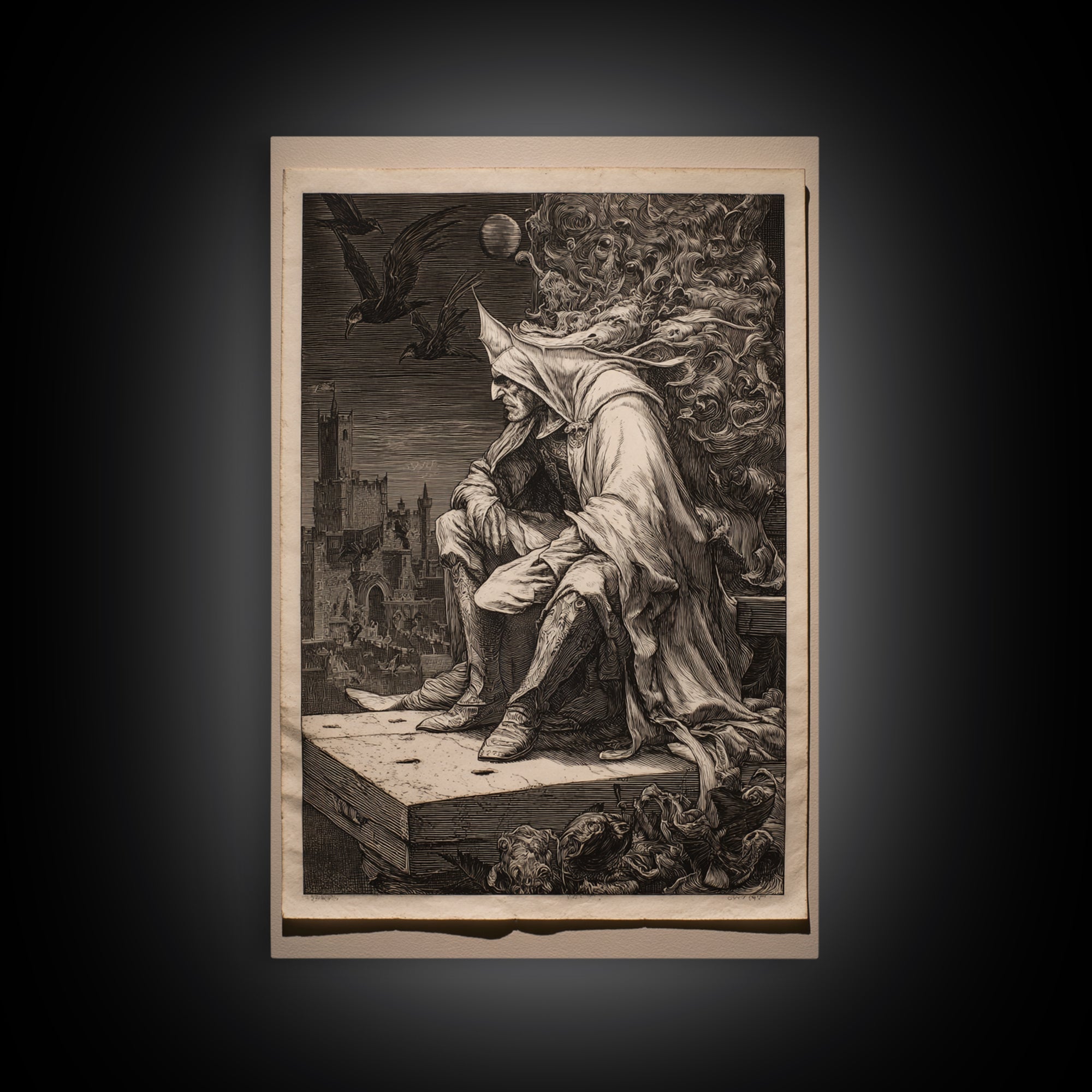 The Bat Prince, Renaissance Engraving Art, Vertical Wall Art, Macabre Wall Art, Canvas Print, Halloween Wall Art, Halloween Decor