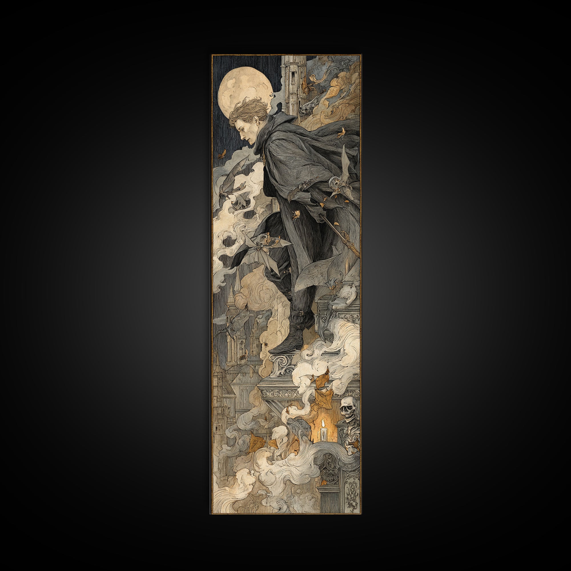 The Bat Prince, Danse Macabre Art, Tall Narrow Wall Art, Dark Fantasy Wall Art, Canvas Print, Halloween Wall Art