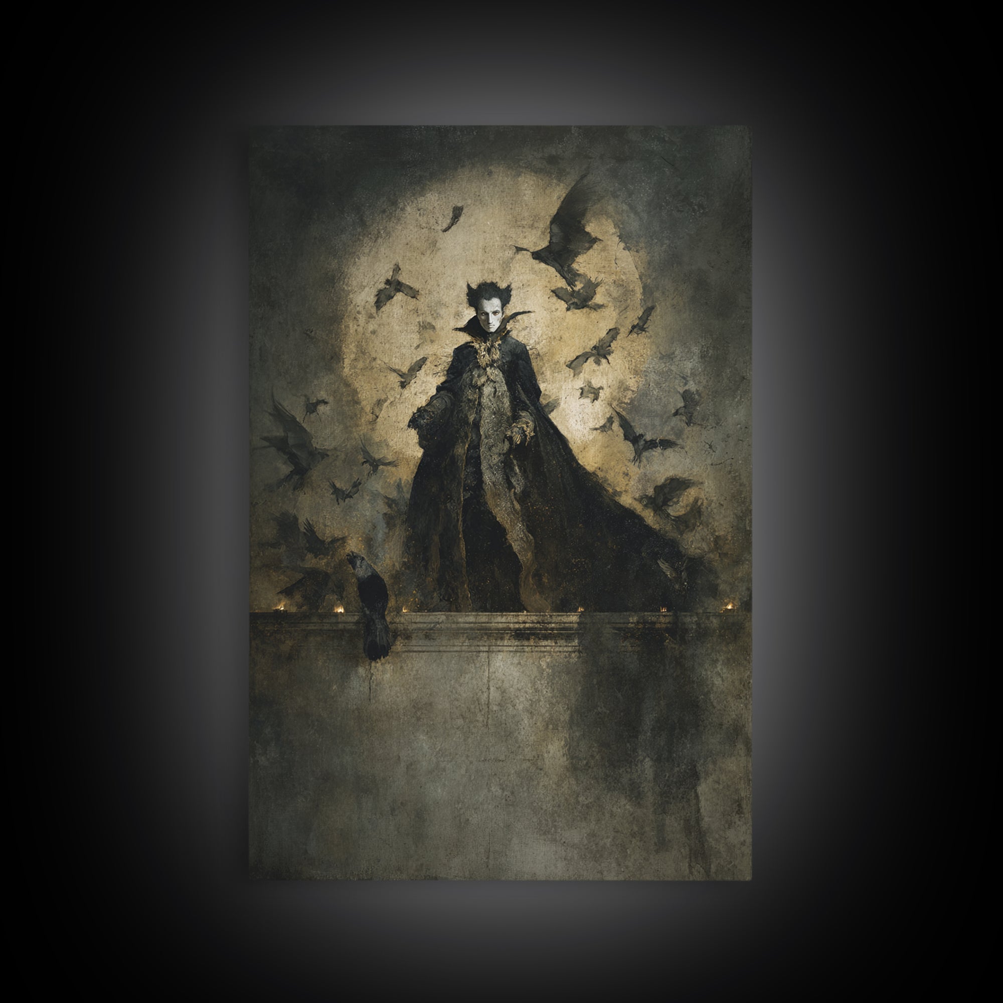 The Bat Prince, Dark Romantic Horror Art, Vertical Wall Art, Gothic Horror Wall Art, Framed Canvas Print, Halloween Wall Art
