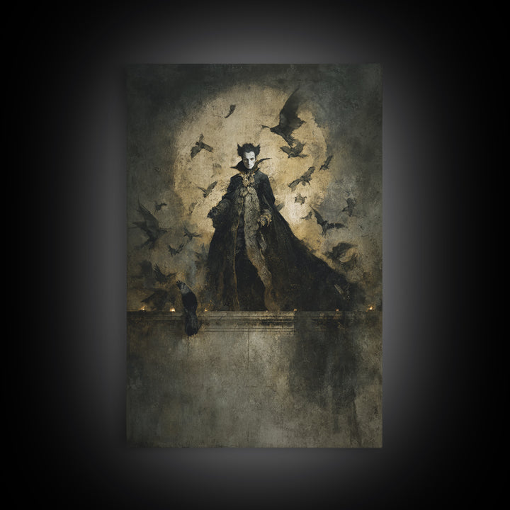 The Bat Prince, Dark Romantic Horror Art, Vertical Wall Art, Gothic Horror Wall Art, Framed Canvas Print, Halloween Wall Art