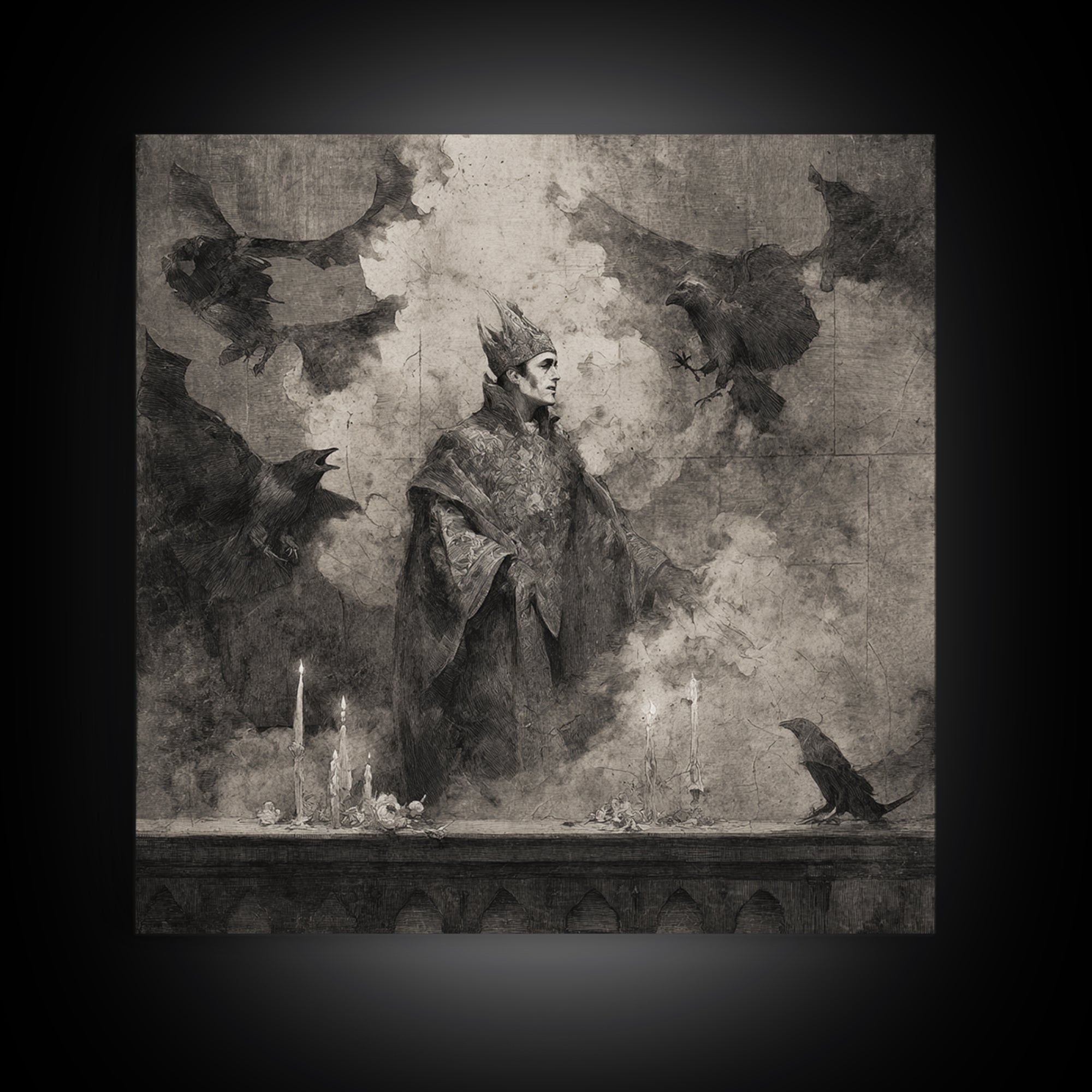 The Bat Prince, Symbolist Dream Art, Square Wall Art, Macabre Wall Art, Canvas Print, Halloween Wall Art, Dark Fantasy Art