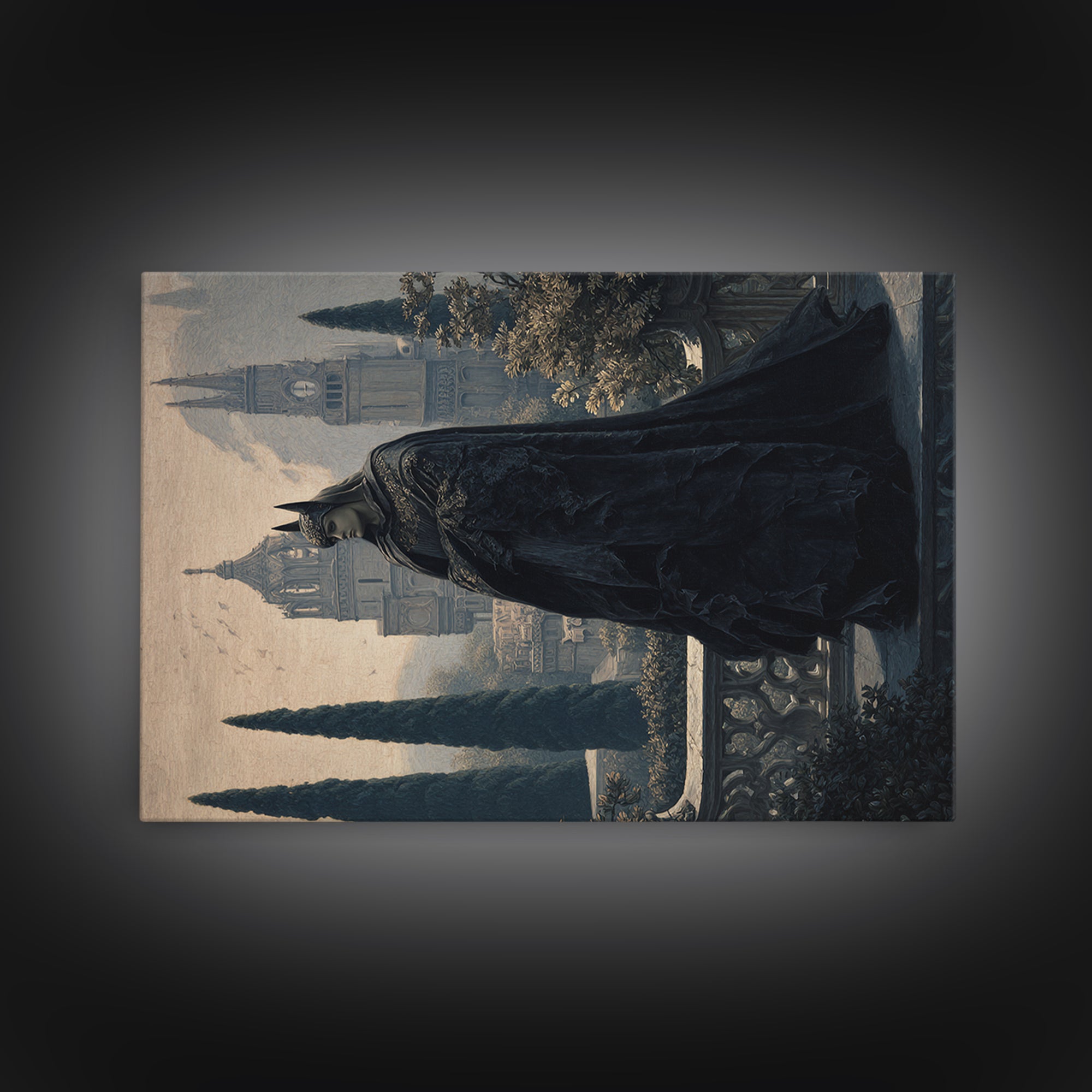 The Bat Prince, Symbolist Gothic Landscape, Landscape Wall Art, Dark Halloween Decor, Framed Canvas Print, Halloween Wall Art