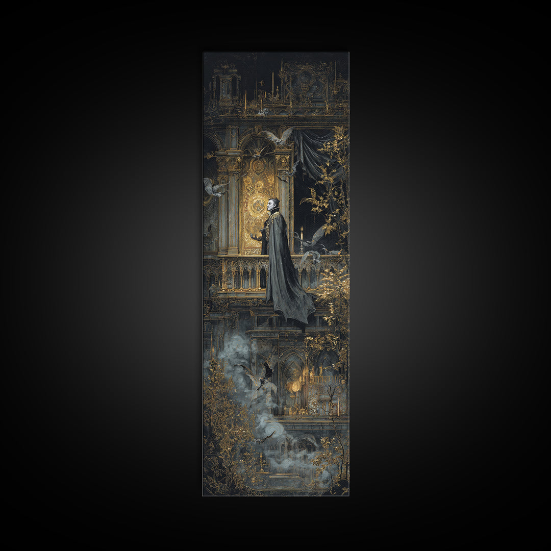 The Bat Prince, Ornate Symbolist Art, Tall Narrow Wall Art, Dark Halloween Decor, Canvas Print, Halloween Wall Art