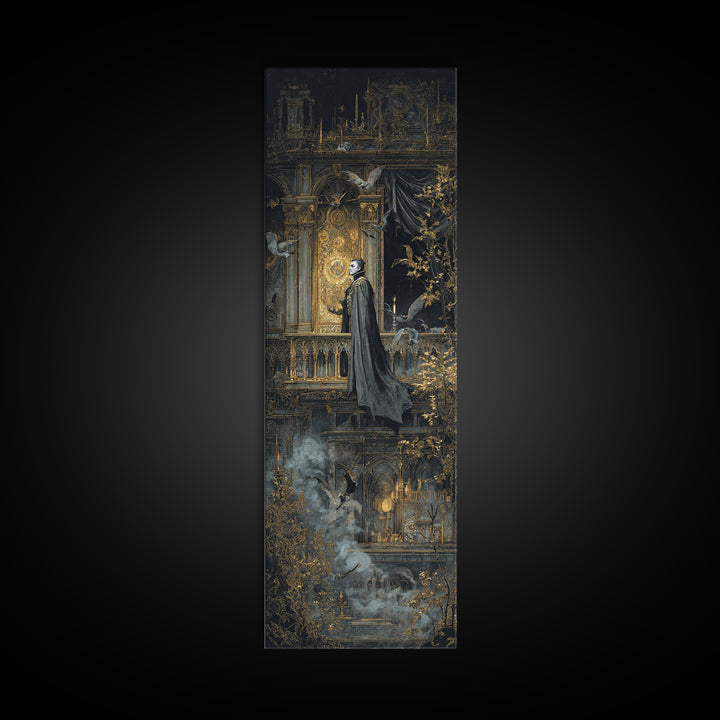 The Bat Prince, Ornate Symbolist Art, Tall Narrow Wall Art, Dark Halloween Decor, Canvas Print, Halloween Wall Art