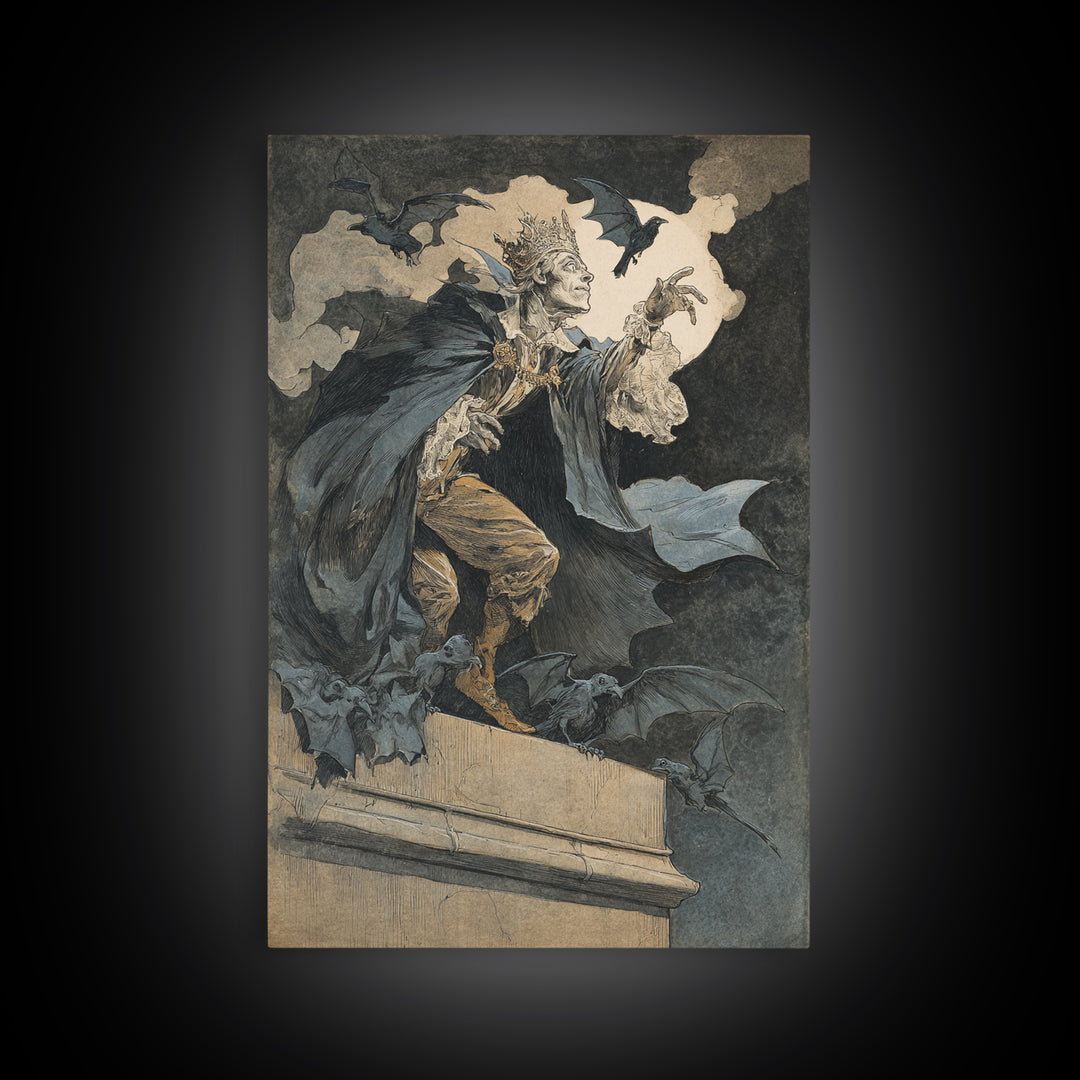The Bat Prince, Decadent Gothic Art, Vertical Wall Art, Dark Halloween Decor, Canvas Print, Halloween Wall Art, Gothic Home Decor