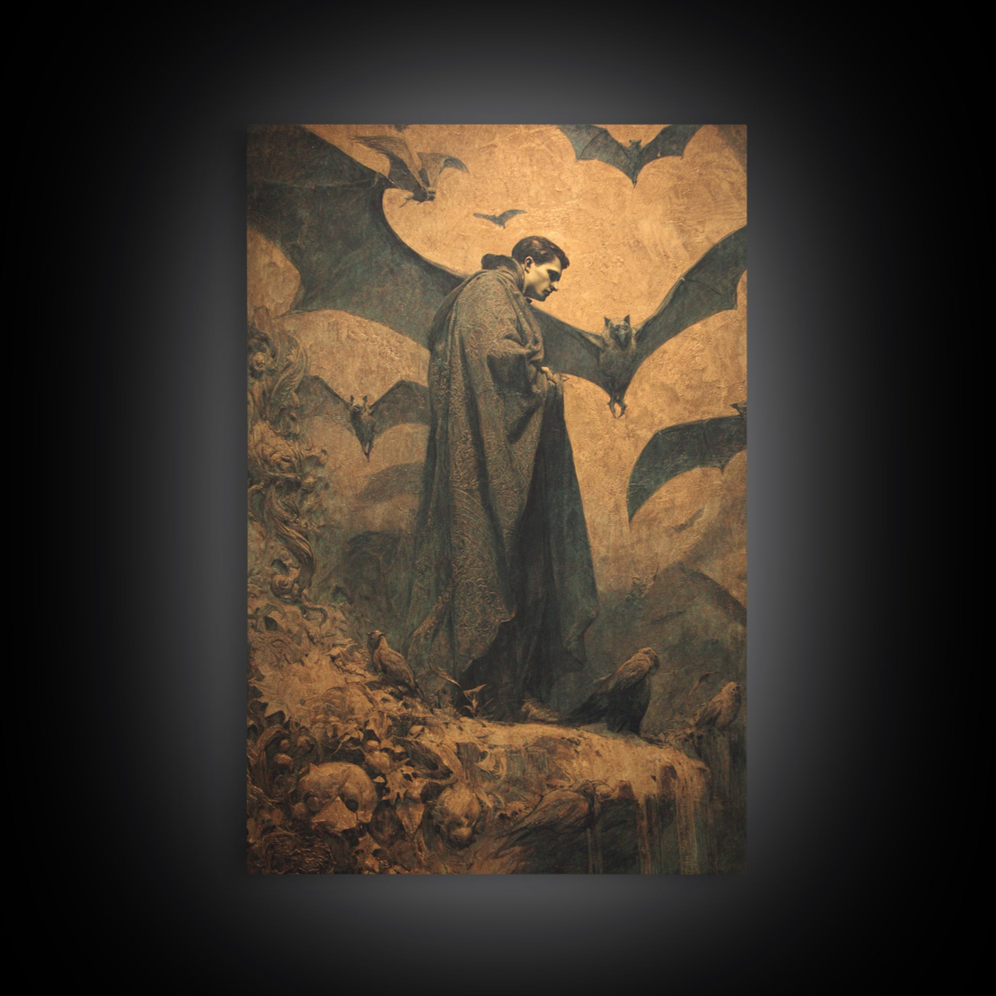 The Bat Prince, Dark Symbolist Art, Vertical Wall Art, Dark Halloween Decor, Canvas Print, Halloween Wall Art, Statement Wall Art