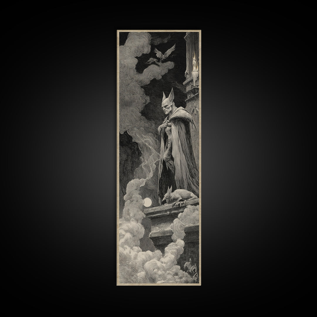 The Bat Prince, Expressionist Nightmare Art, Tall Narrow Wall Art, Dark Halloween Decor, Framed Canvas Print, Halloween Wall Art