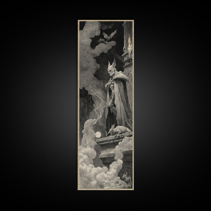 The Bat Prince, Expressionist Nightmare Art, Tall Narrow Wall Art, Dark Halloween Decor, Framed Canvas Print, Halloween Wall Art