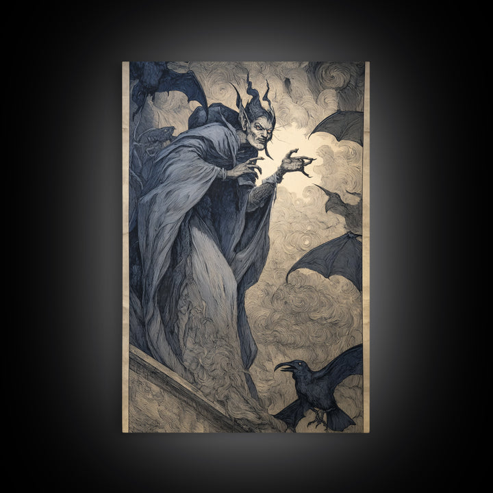 The Bat Prince, Expressionist Gothic Art, Vertical Wall Art, Macabre Wall Art, Framed Canvas Print, Halloween Wall Art, Horror Wall Art