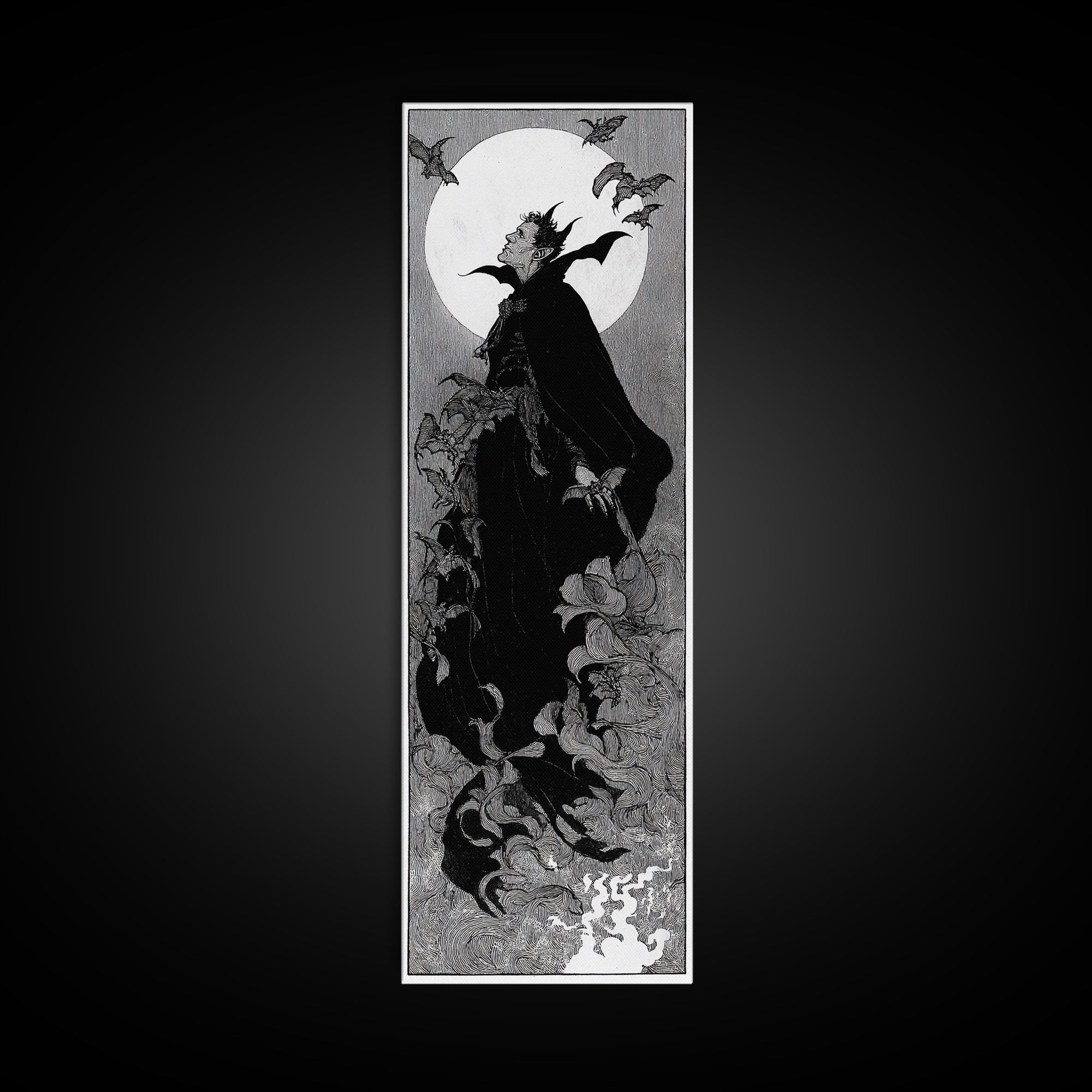 The Bat Prince, Decadent Line Art, Tall Narrow Wall Art, Gothic Horror Wall Art, Canvas Print, Halloween Wall Art