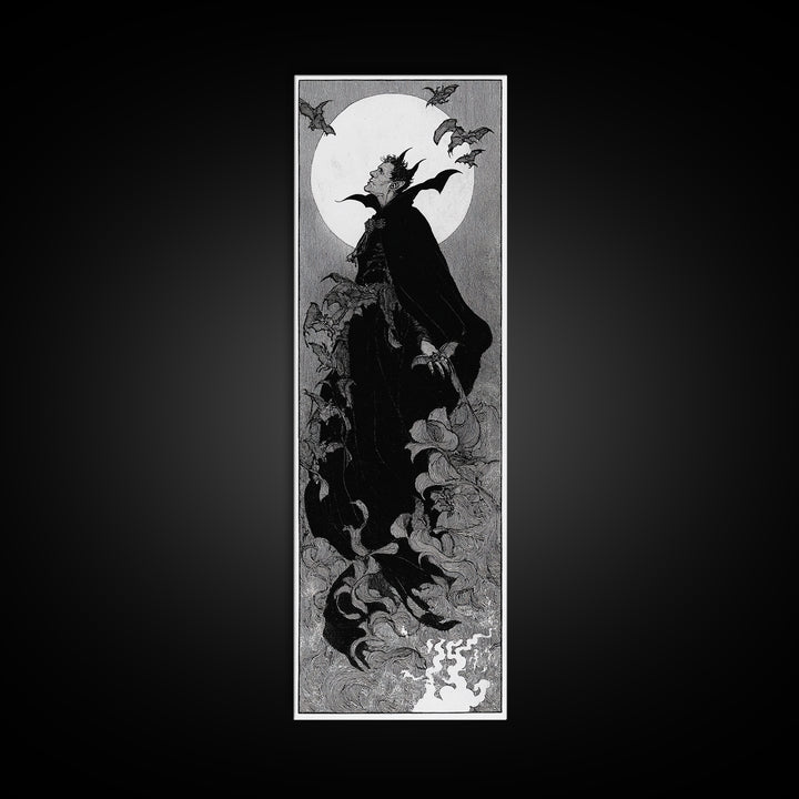 The Bat Prince, Decadent Line Art, Tall Narrow Wall Art, Gothic Horror Wall Art, Canvas Print, Halloween Wall Art