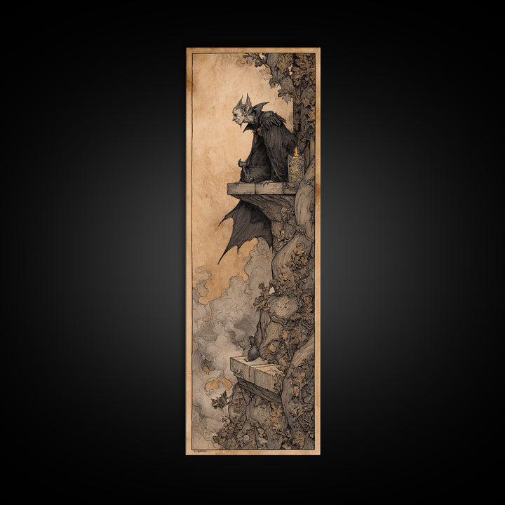 The Bat Prince, Gothic Storybook Art, Tall Narrow Wall Art, Macabre Wall Art, Framed Canvas Print, Halloween Wall Art