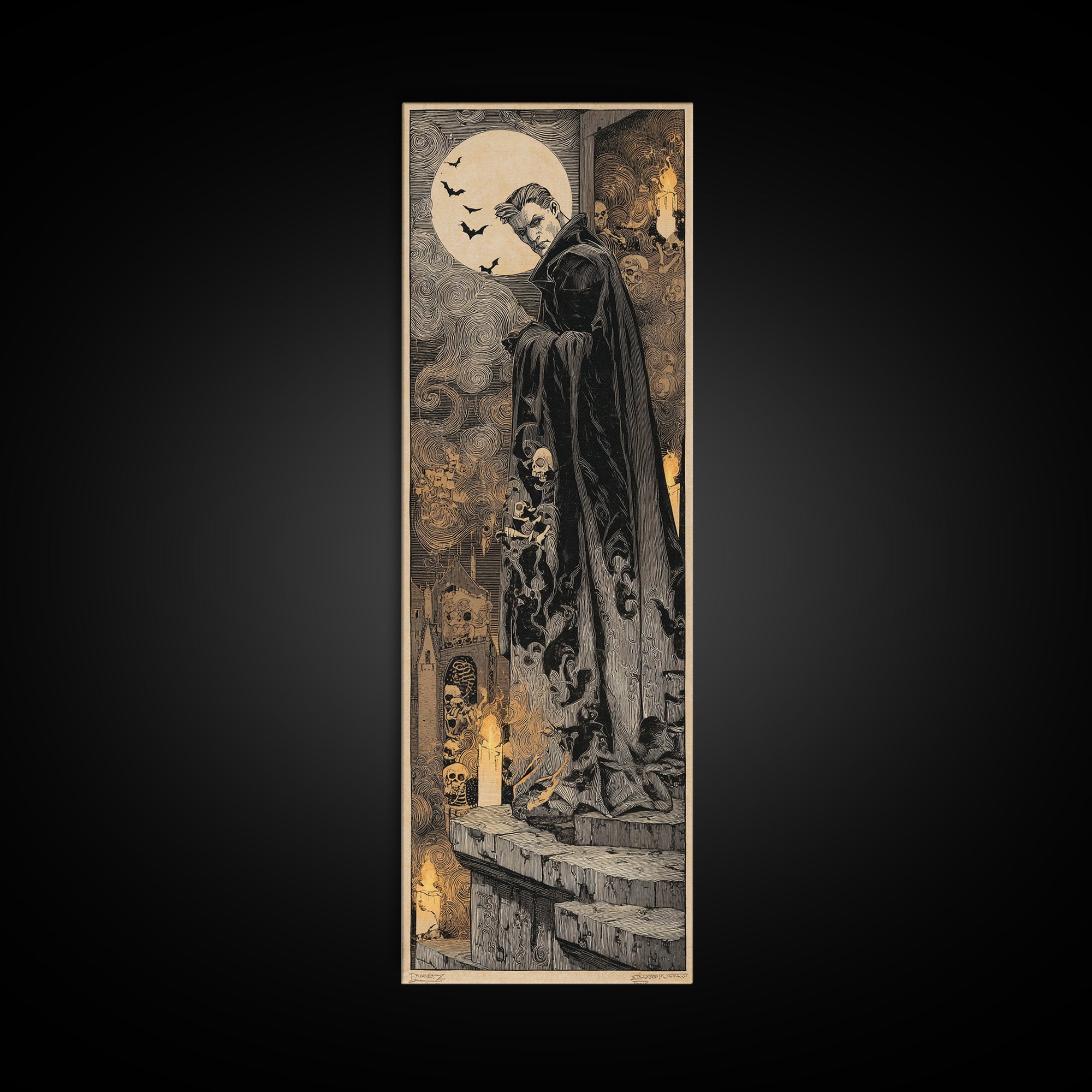 The Bat Prince, Macabre Folk Print Art, Tall Narrow Wall Art, Macabre Wall Art, Canvas Print, Halloween Wall Art