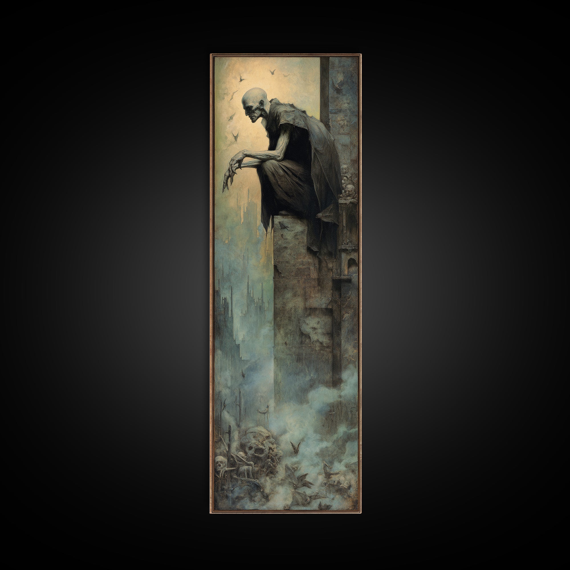 The Bat Prince, Surreal Apocalyptic Art, Tall Narrow Wall Art, Dark Fantasy Wall Art, Framed Canvas Print, Halloween Wall Art
