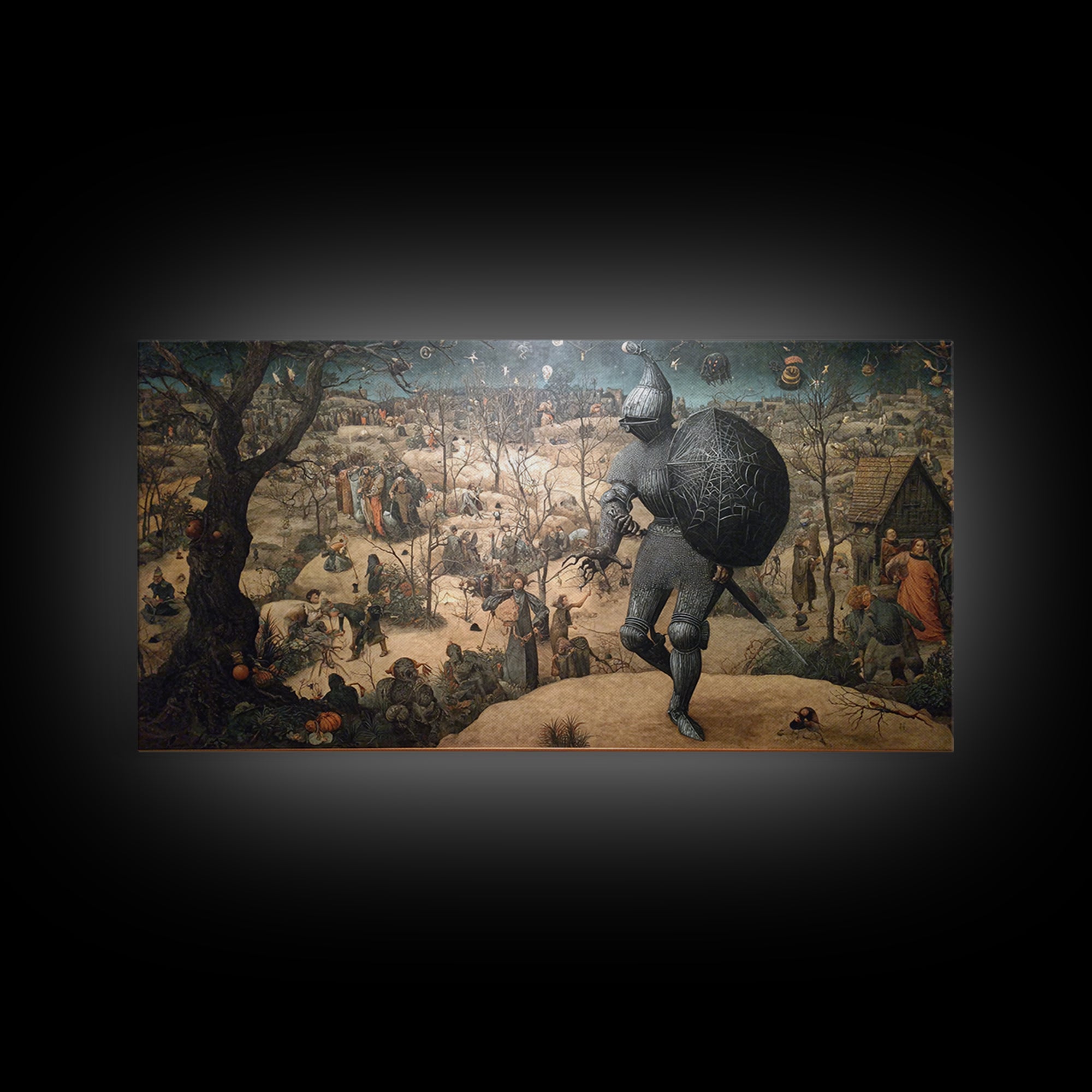 The Spider Knight, Northern Renaissance Horror, Wide Panoramic Art, Macabre Wall Art, Canvas Print, Halloween Wall Art