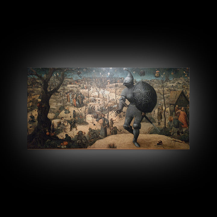 The Spider Knight, Northern Renaissance Horror, Wide Panoramic Art, Macabre Wall Art, Canvas Print, Halloween Wall Art
