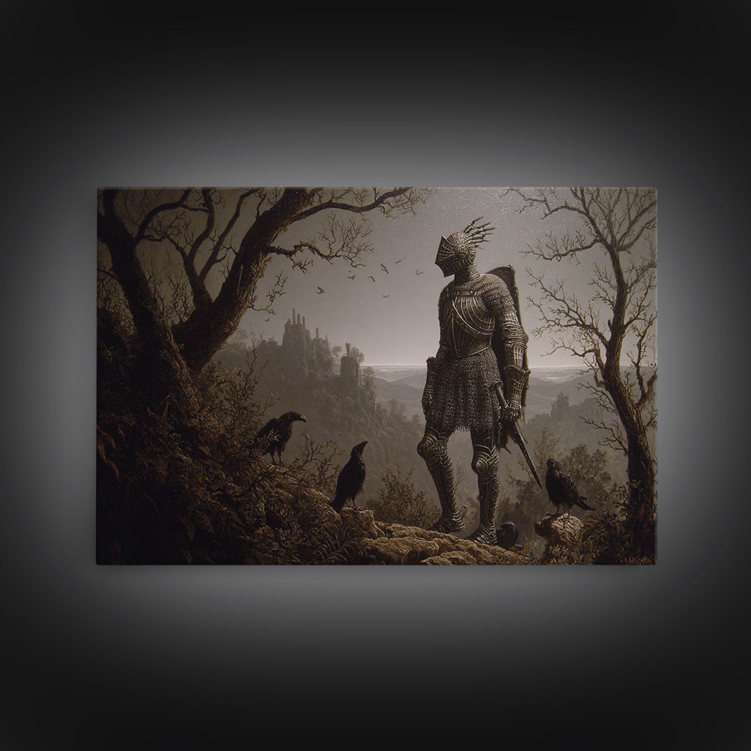 The Spider Knight, Romantic Gothic Landscape, Landscape Wall Art, Dark Halloween Decor, Canvas Print, Halloween Wall Art