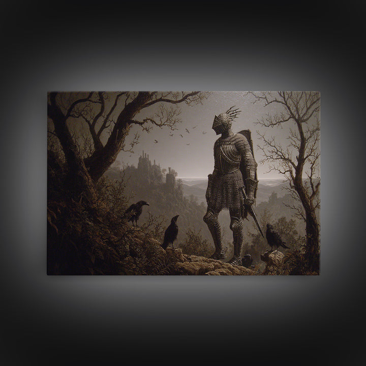 The Spider Knight, Romantic Gothic Landscape, Landscape Wall Art, Dark Halloween Decor, Canvas Print, Halloween Wall Art