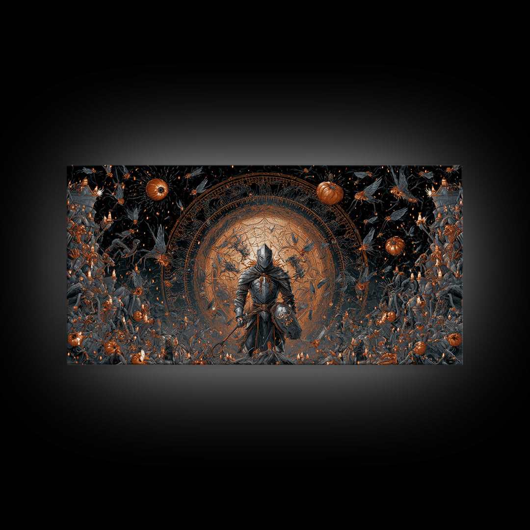 The Spider Knight, Apocalyptic Romantic Art, Wide Panoramic Art, Gothic Horror Wall Art, Canvas Print, Halloween Wall Art, Halloween Decor