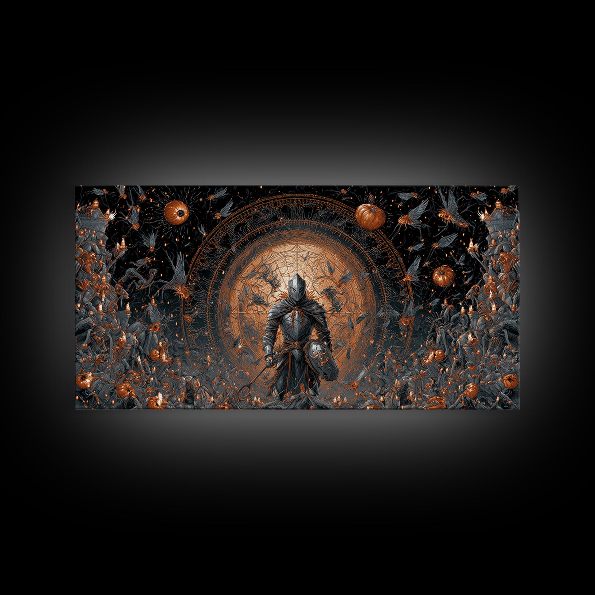 The Spider Knight, Apocalyptic Romantic Art, Wide Panoramic Art, Gothic Horror Wall Art, Canvas Print, Halloween Wall Art, Halloween Decor