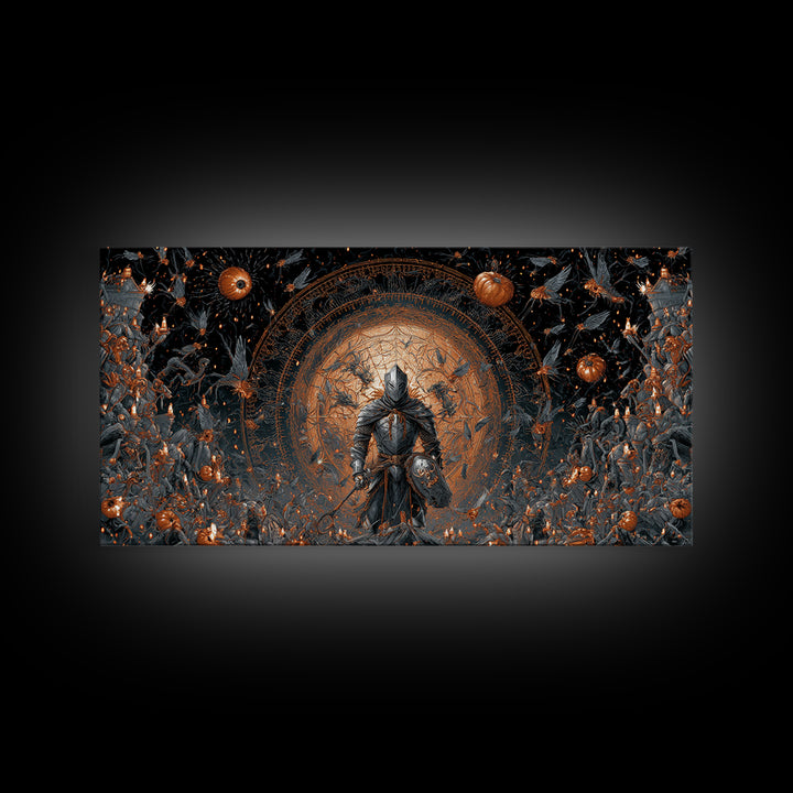 The Spider Knight, Apocalyptic Romantic Art, Wide Panoramic Art, Gothic Horror Wall Art, Canvas Print, Halloween Wall Art, Halloween Decor