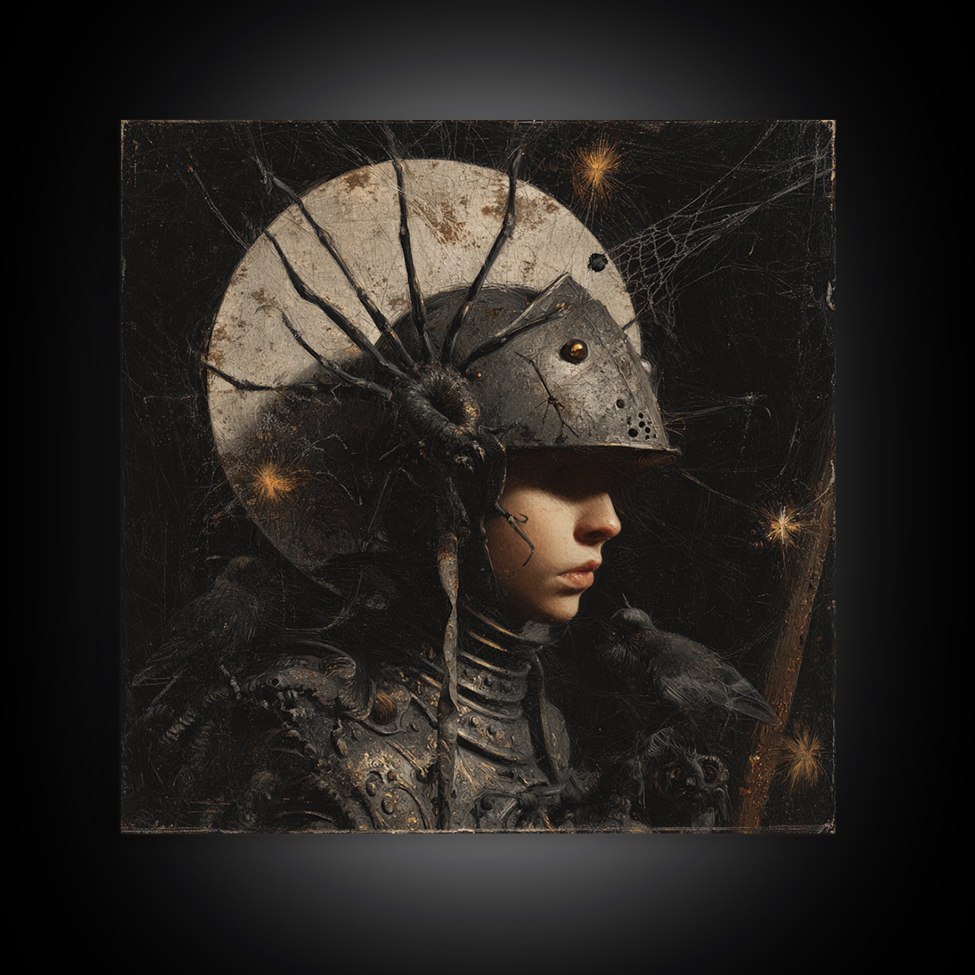 The Spider Knight, Symbolist Dream Art, Square Wall Art, Dark Fantasy Wall Art, Canvas Print, Halloween Wall Art, Halloween Decor