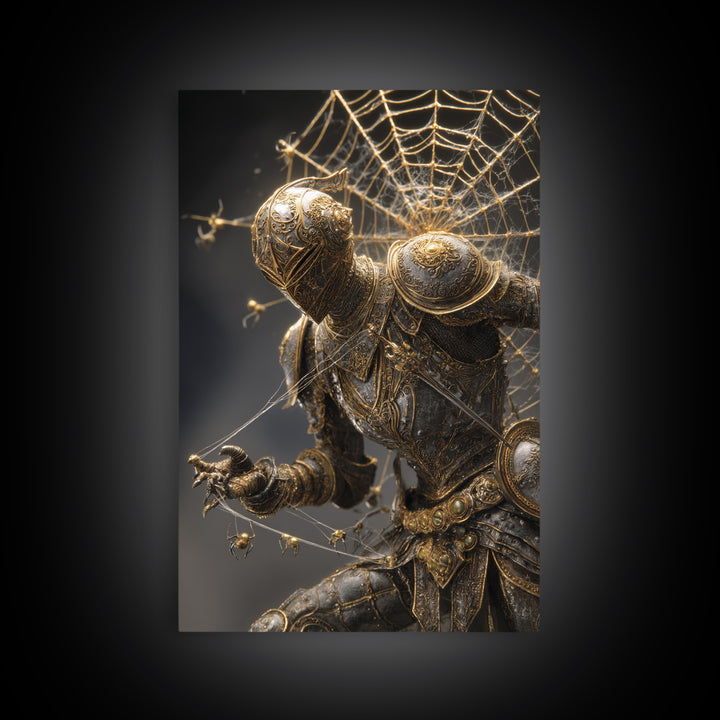 The Spider Knight, Ornate Symbolist Art, Vertical Wall Art, Macabre Wall Art, Canvas Print, Halloween Wall Art, Halloween Decor