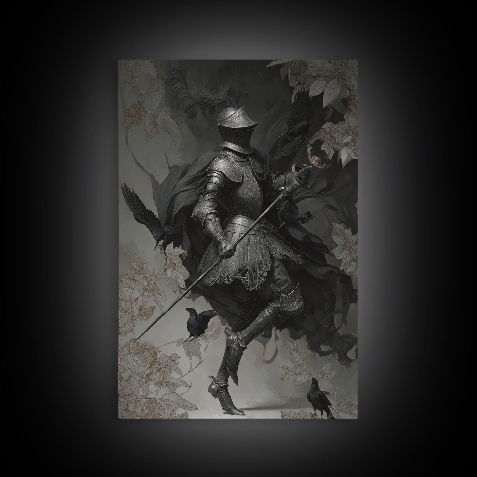 The Spider Knight, Decadent Gothic Art, Vertical Wall Art, Dark Fantasy Wall Art, Framed Canvas Print, Halloween Wall Art