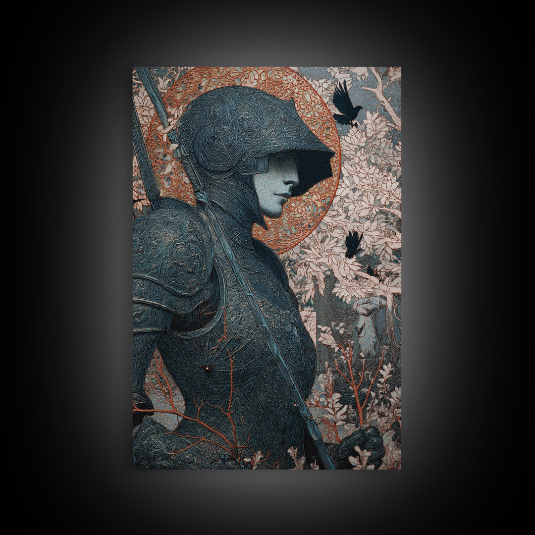 The Spider Knight, Symbolist Death Art, Vertical Wall Art, Dark Fantasy Wall Art, Framed Canvas Print, Halloween Wall Art