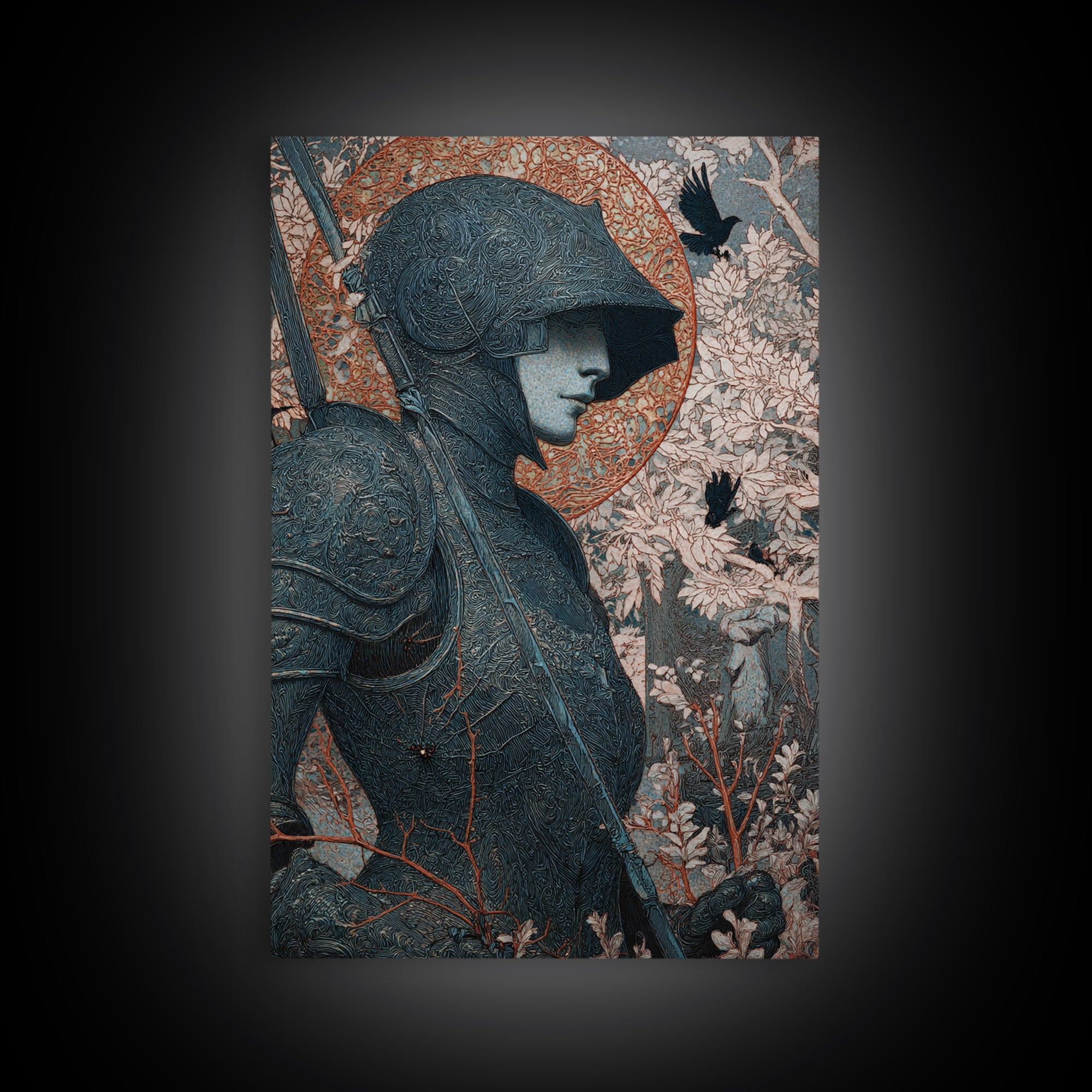 The Spider Knight, Symbolist Death Art, Vertical Wall Art, Dark Fantasy Wall Art, Framed Canvas Print, Halloween Wall Art