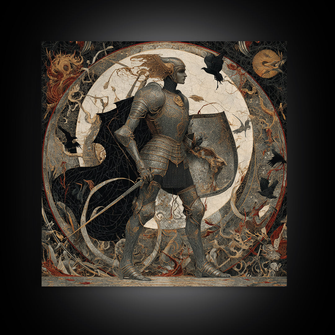 The Spider Knight, Dark Symbolist Art, Square Wall Art, Dark Halloween Decor, Framed Canvas Print, Halloween Wall Art