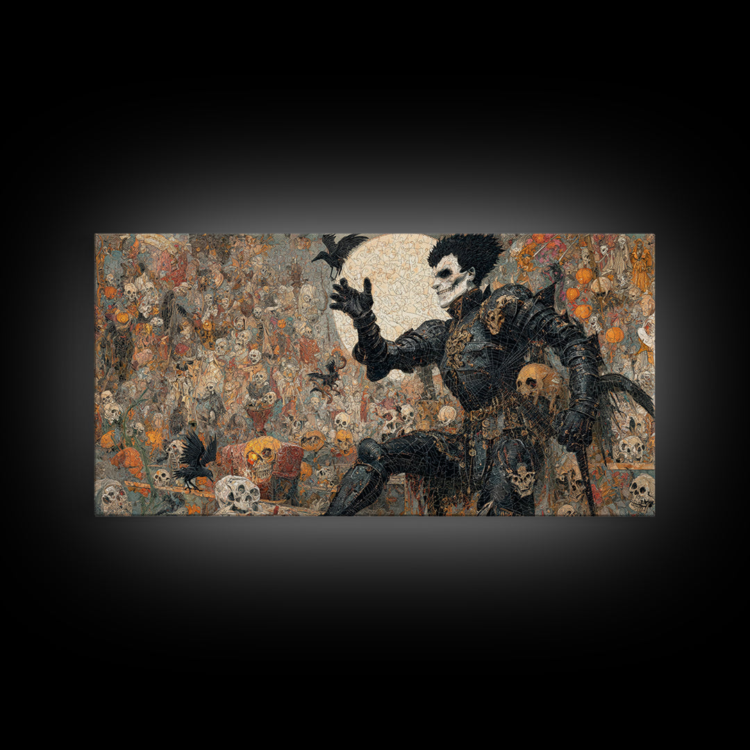 The Spider Knight, Grotesque Carnival Art, Wide Panoramic Art, Macabre Wall Art, Framed Canvas Print, Halloween Wall Art, Halloween Decor