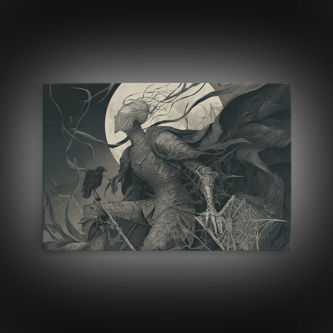 The Spider Knight, Expressionist Gothic Art, Landscape Wall Art, Macabre Wall Art, Canvas Print, Halloween Wall Art, Halloween Decor