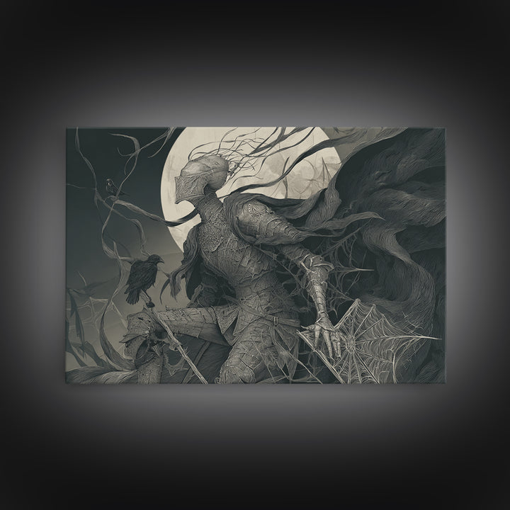 The Spider Knight, Expressionist Gothic Art, Landscape Wall Art, Macabre Wall Art, Canvas Print, Halloween Wall Art, Halloween Decor